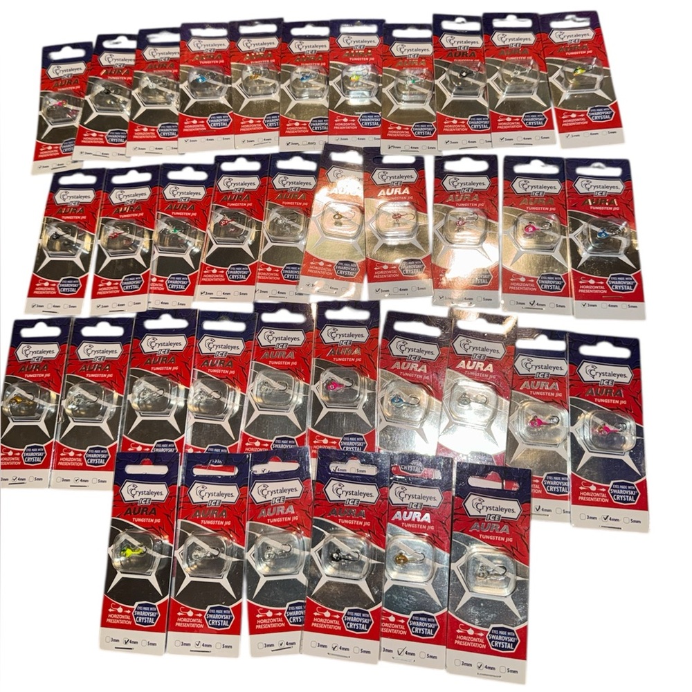 Crystaleyes ICE Aura Tungsten Jigs 21 3mm and 16 4mm total of 37 All new